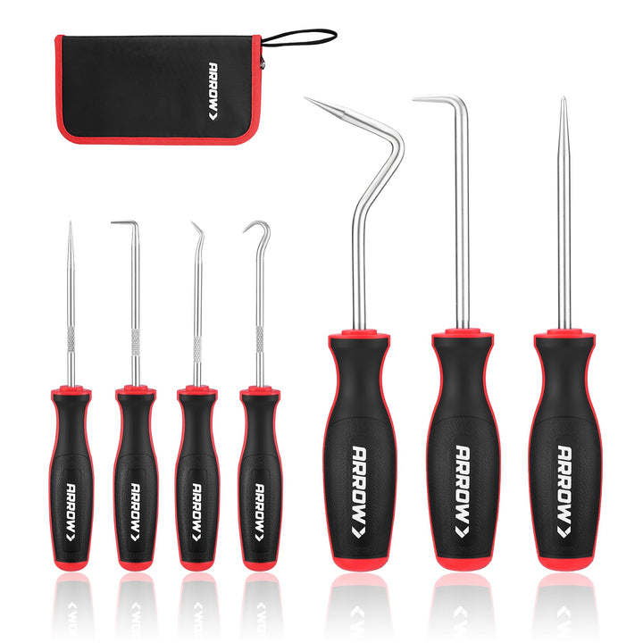 Arrow Fastener front packaging showing seven tools and storage bag for organized portability