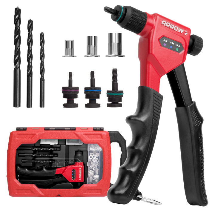 Arrow Fastener rivet nut gun front view showing compact profile and fast setup