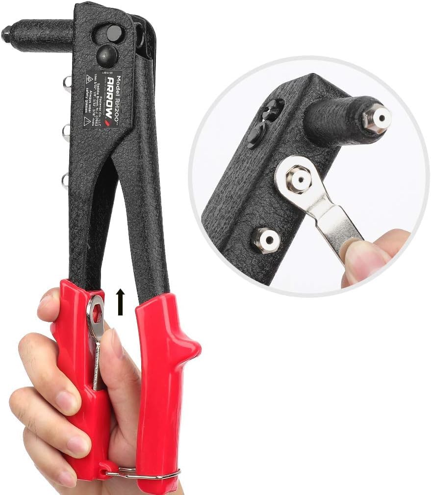Arrow Fastener riveter being used on a gutter for secure fastening