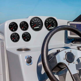 ARTILAURA tachometer installed in boat dashboard demonstrating marine-ready fit and visibility