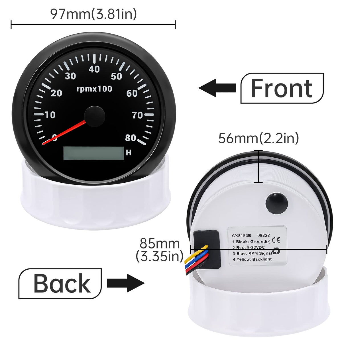 ARTILAURA red illuminated needle and dial detail for fast RPM visibility