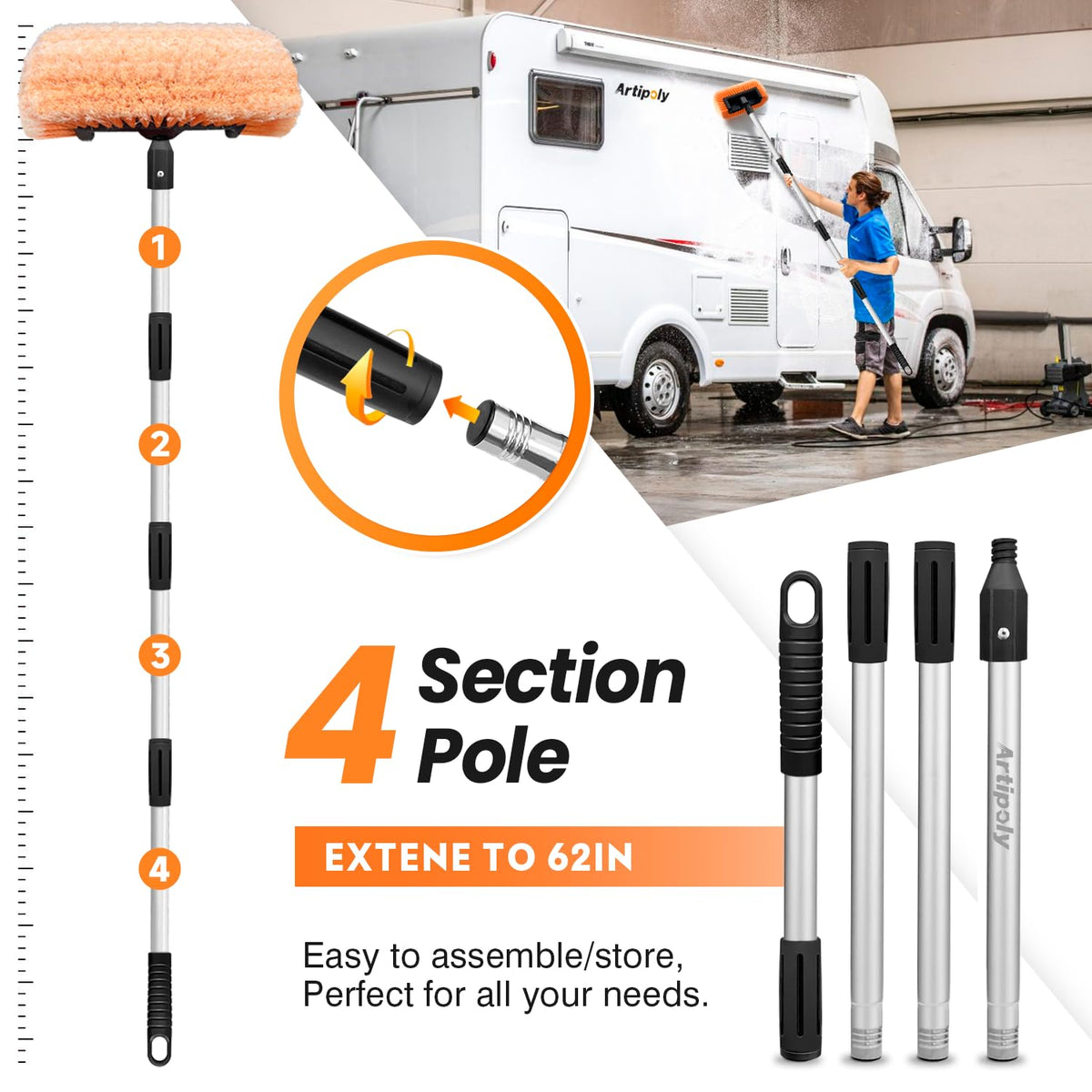 ARTIPOLY assembled aluminum extension pole demonstrating long reach and stability