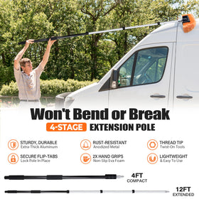 ARTIPOLY fully extended aluminum pole demonstrating 12ft length and sturdy grips for safety