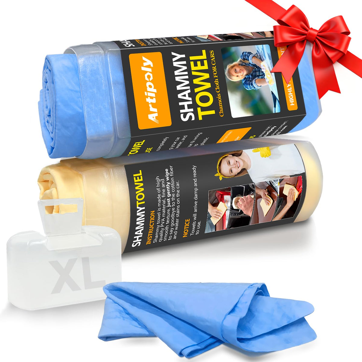 ARTIPOLY front packaging showing two XL shammy towels and benefits