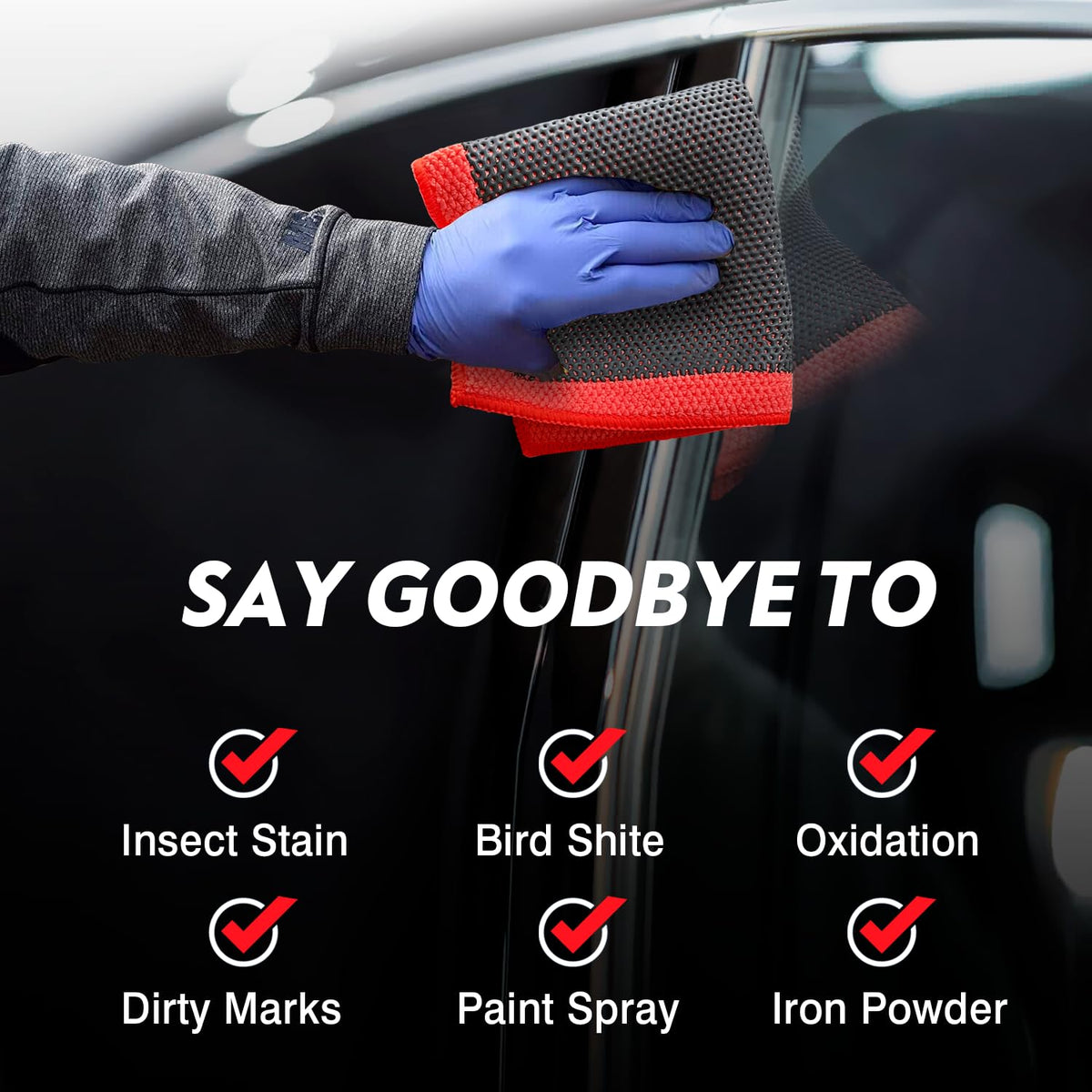 ARTIPOLY towel in use on a car door panel removing bonded contaminants safely
