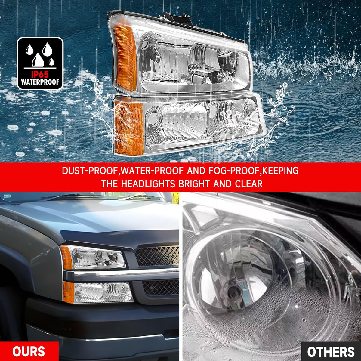 AS headlight close-up of polycarbonate lens revealing clear optics benefit