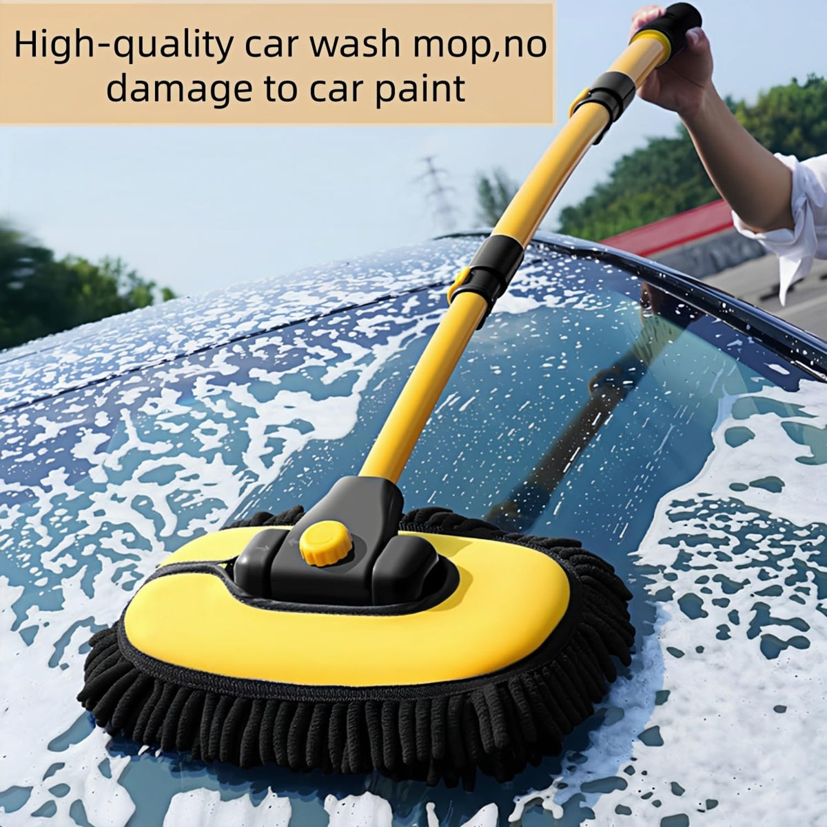 AsherRybrolon in use washing a car roof demonstrating ergonomic benefit