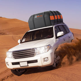 Asinking in-use camping load on roof showing extra vehicle space