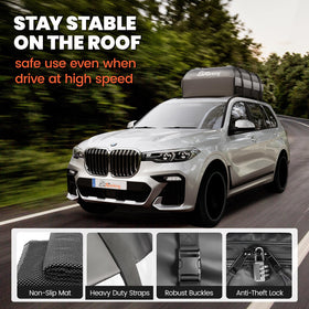 Asinking rooftop carrier mounted on SUV roof demonstrating added cargo capacity