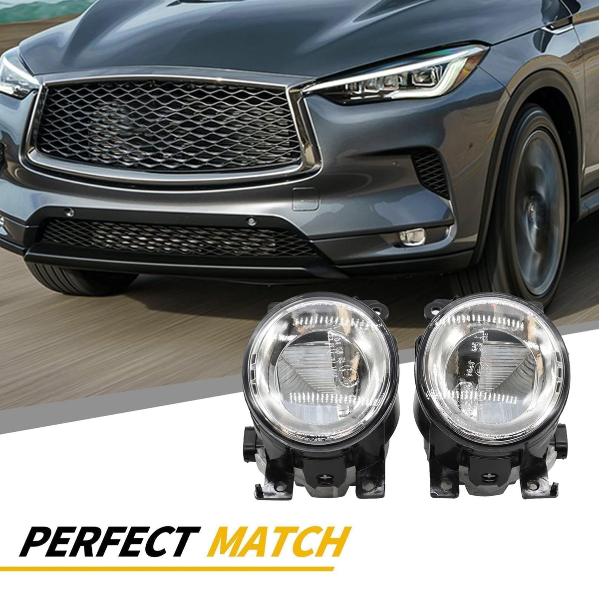 Aspaton fog lights installed on an Infiniti bumper showing real fitment
