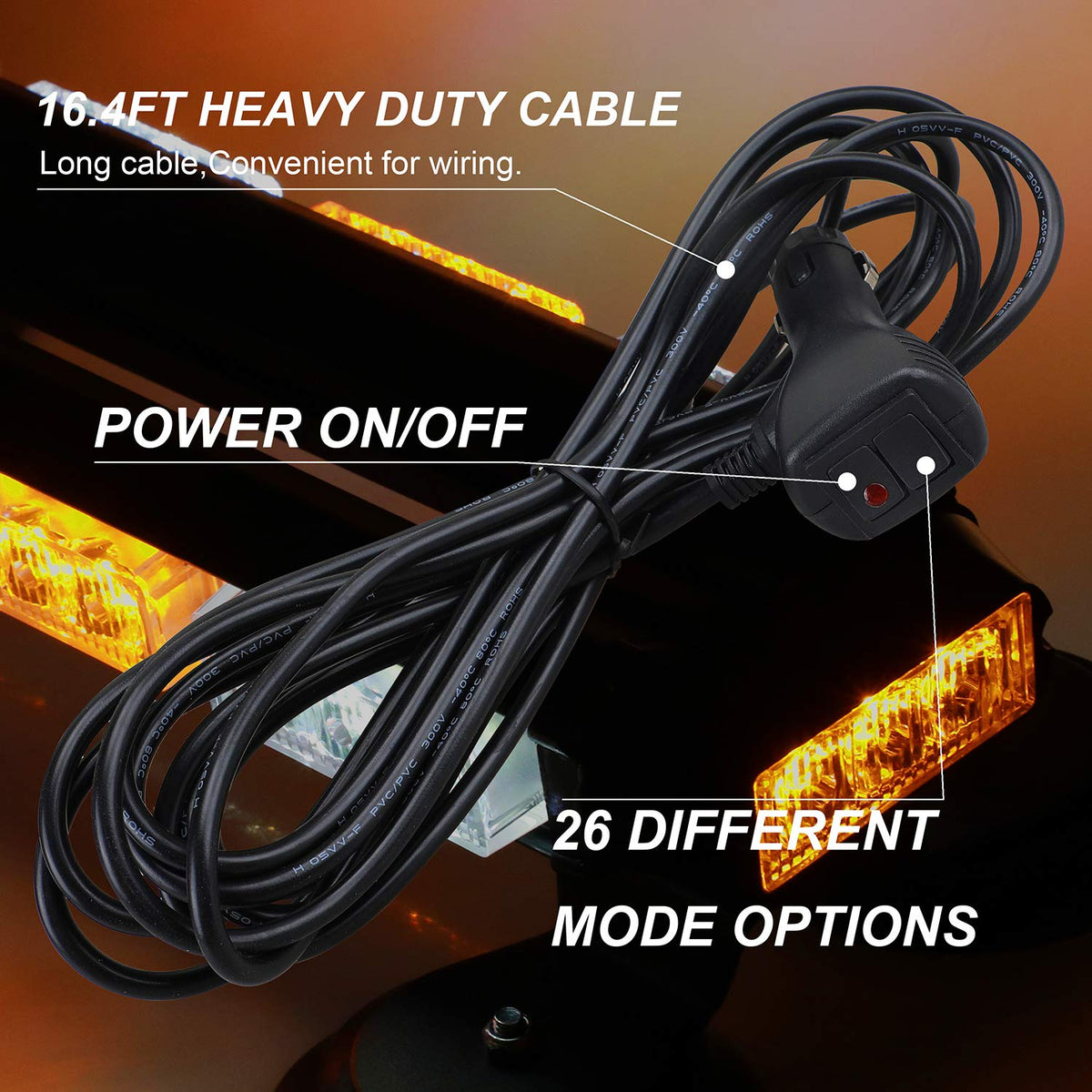 ASPL heavy-duty 16.4 ft power cable and 12–24V plug, enables easy setup