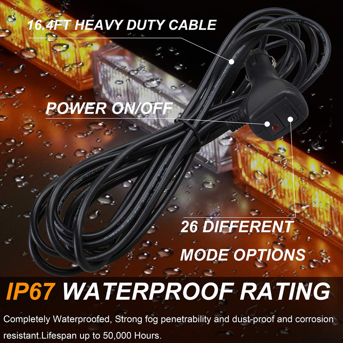 ASPL 16 ft power cord and control switch for easy vehicle wiring and pattern control