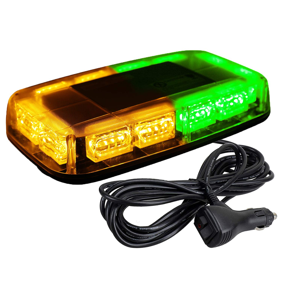 ASPL rooftop strobe front view showing bright amber LEDs and compact profile for visibility