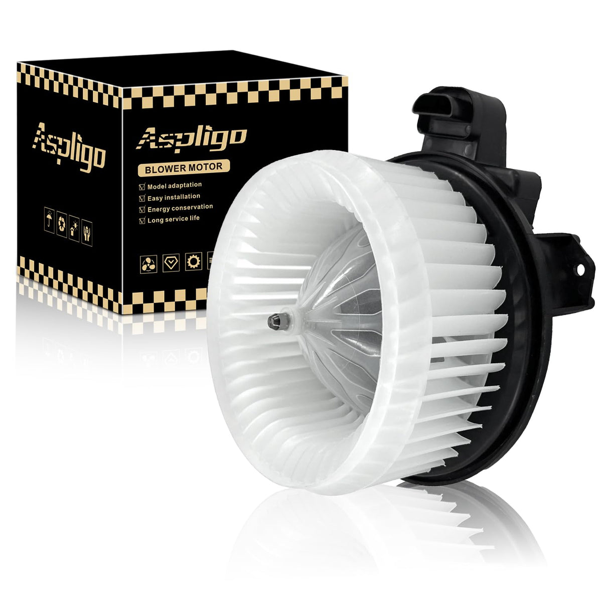 Aspligo blower assembly front view showing fitment and restored airflow benefit
