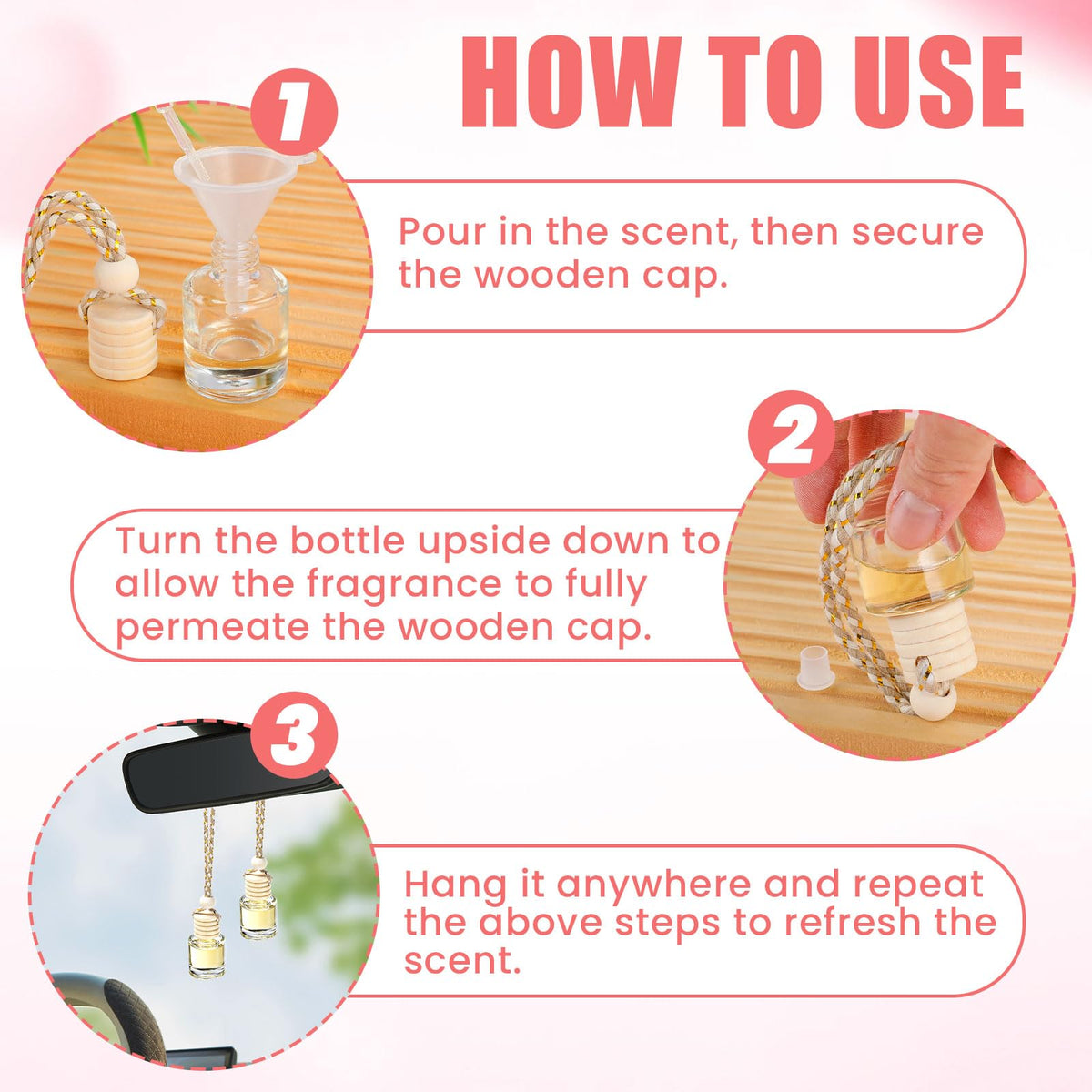 AstrivixDD bottle hanging from car mirror showing scent distribution benefit