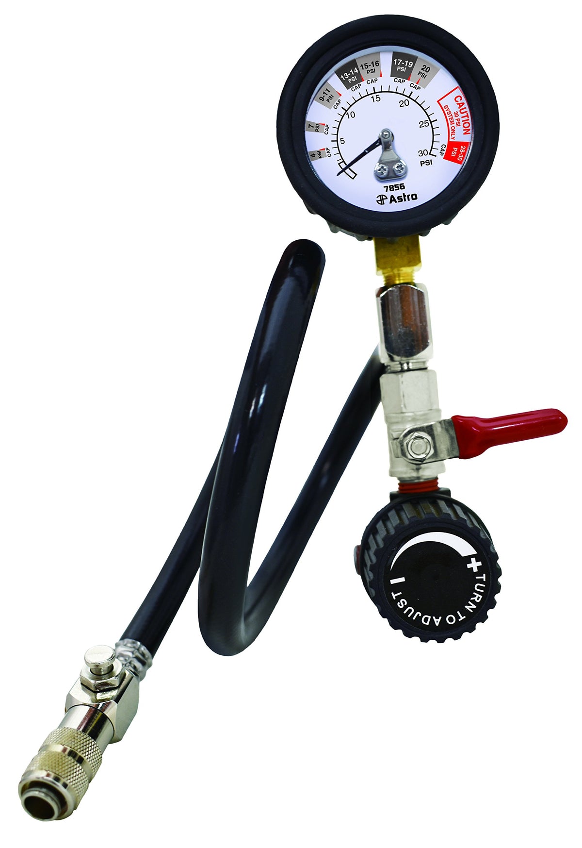 Astro 7856 gauge close-up with marked common pressure levels, improves diagnostic accuracy