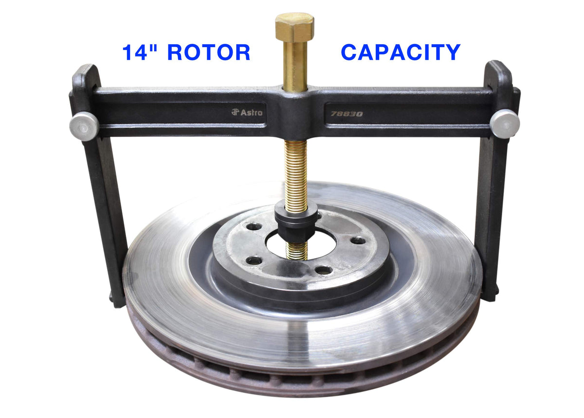 Astro Pneumatic puller in use removing brake rotor illustrating safer extraction