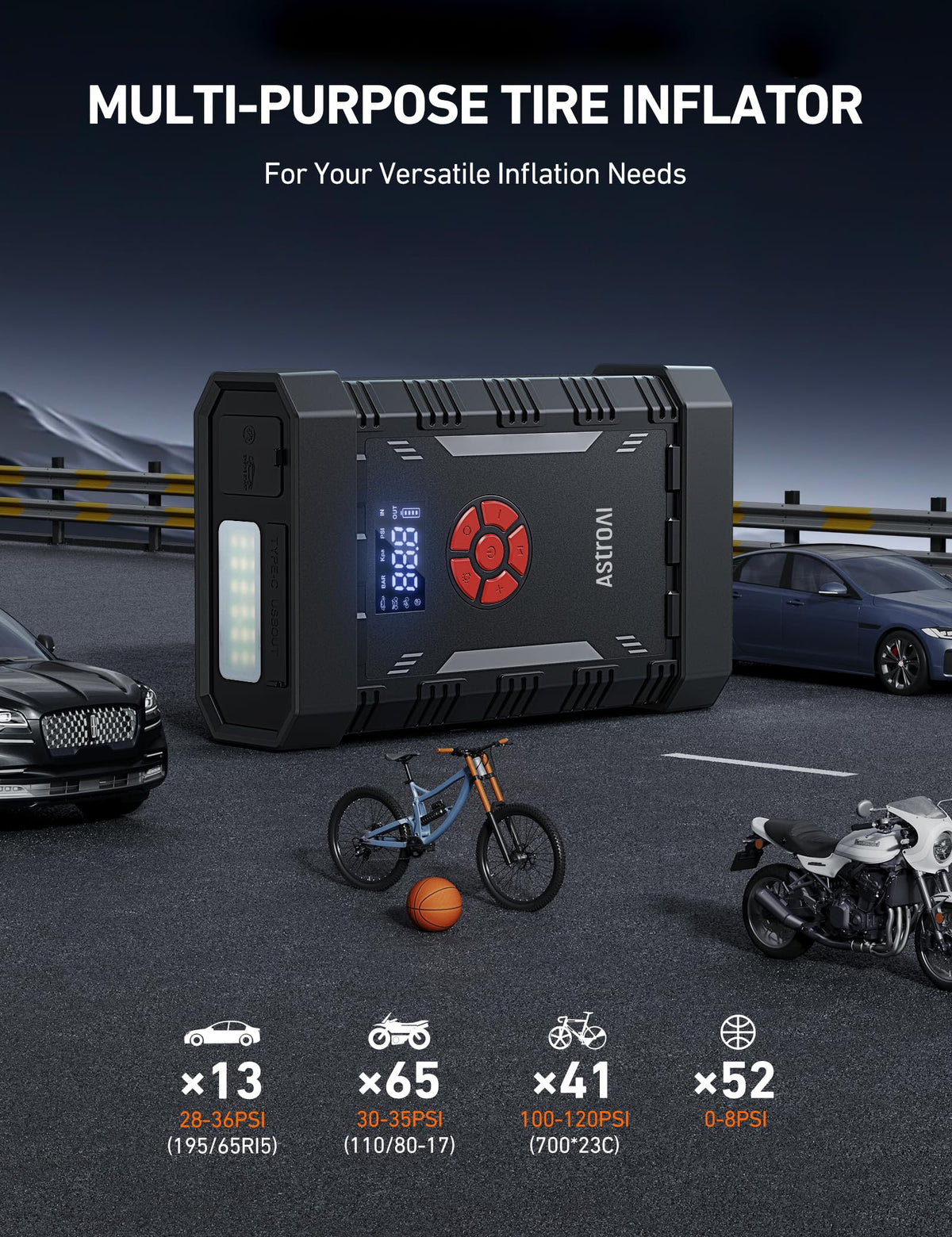 AstroAI display and controls showing pressure readout and error alerts for clarity