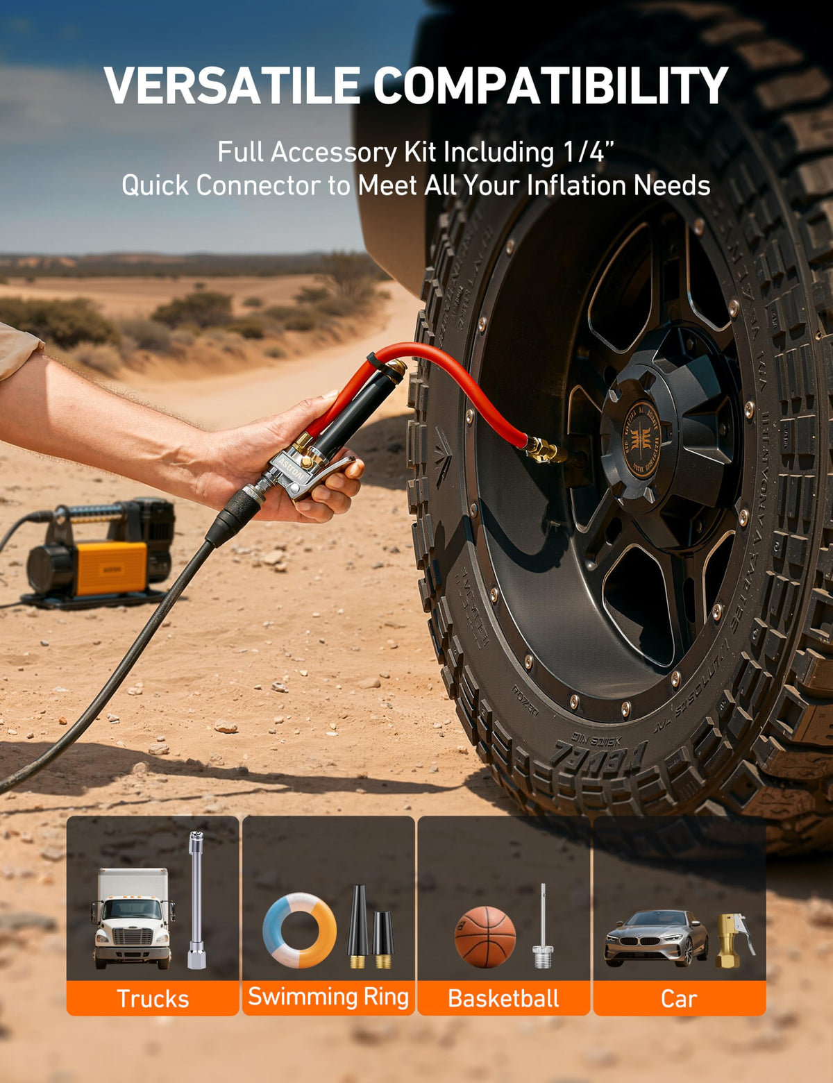 AstroAI attached to air pump showing fast inflation workflow