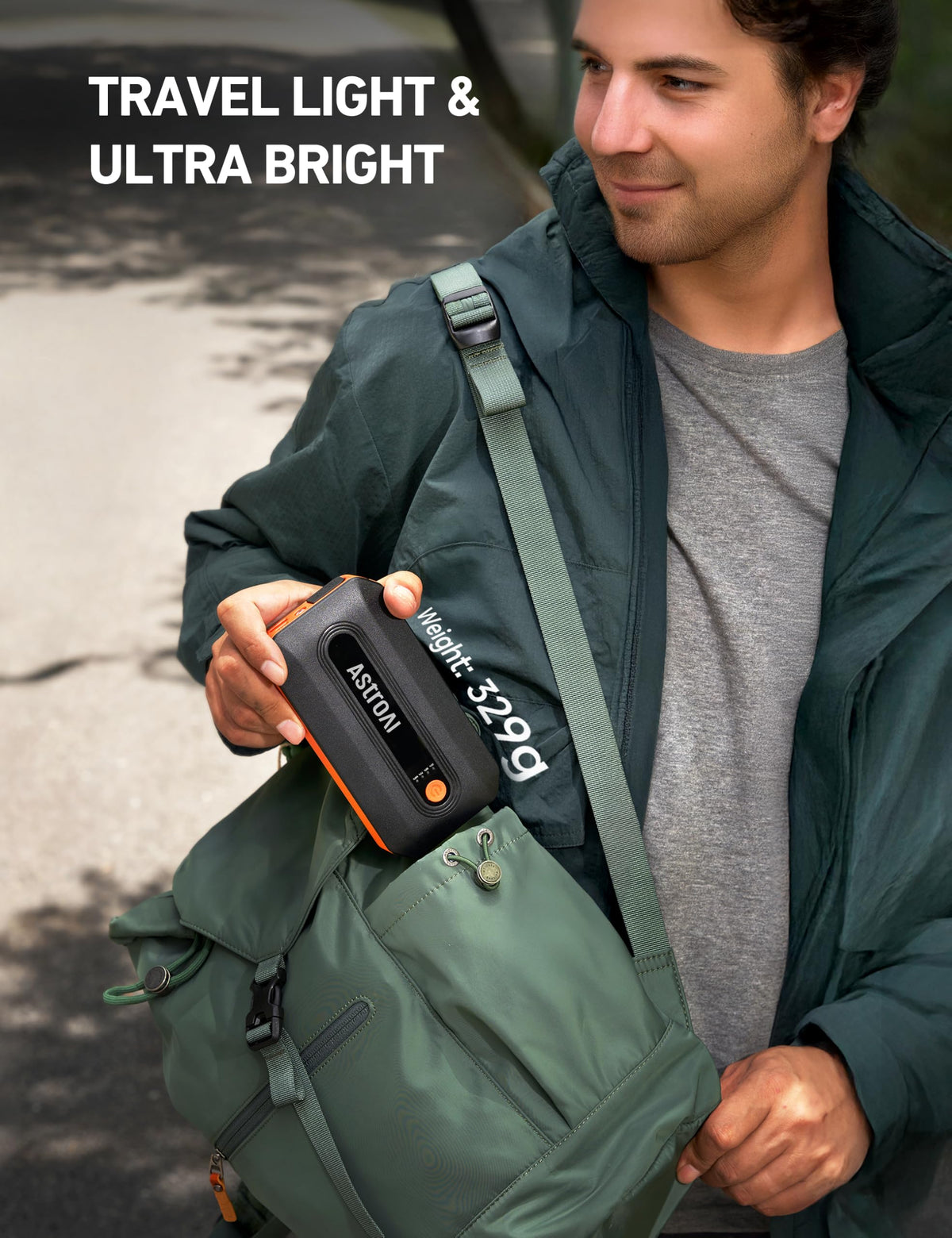 AstroAI compact size held in hand demonstrating lightweight portability benefit