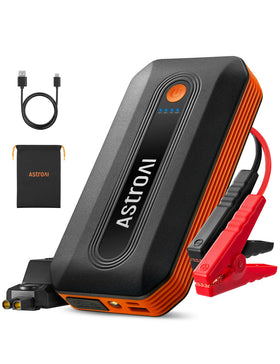 AstroAI B8 front view showing compact jump starter and clear labeling for confidence