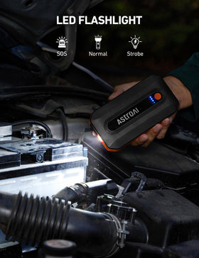 AstroAI LED flashlight modes illuminated showing SOS and strobe for emergency signaling