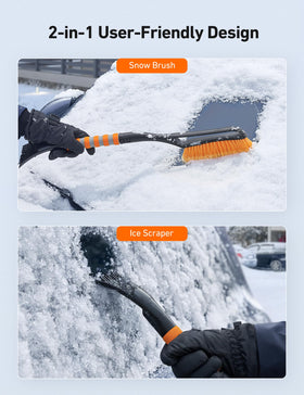 AstroAI brush head close-up with soft bristles protecting paint while clearing snow