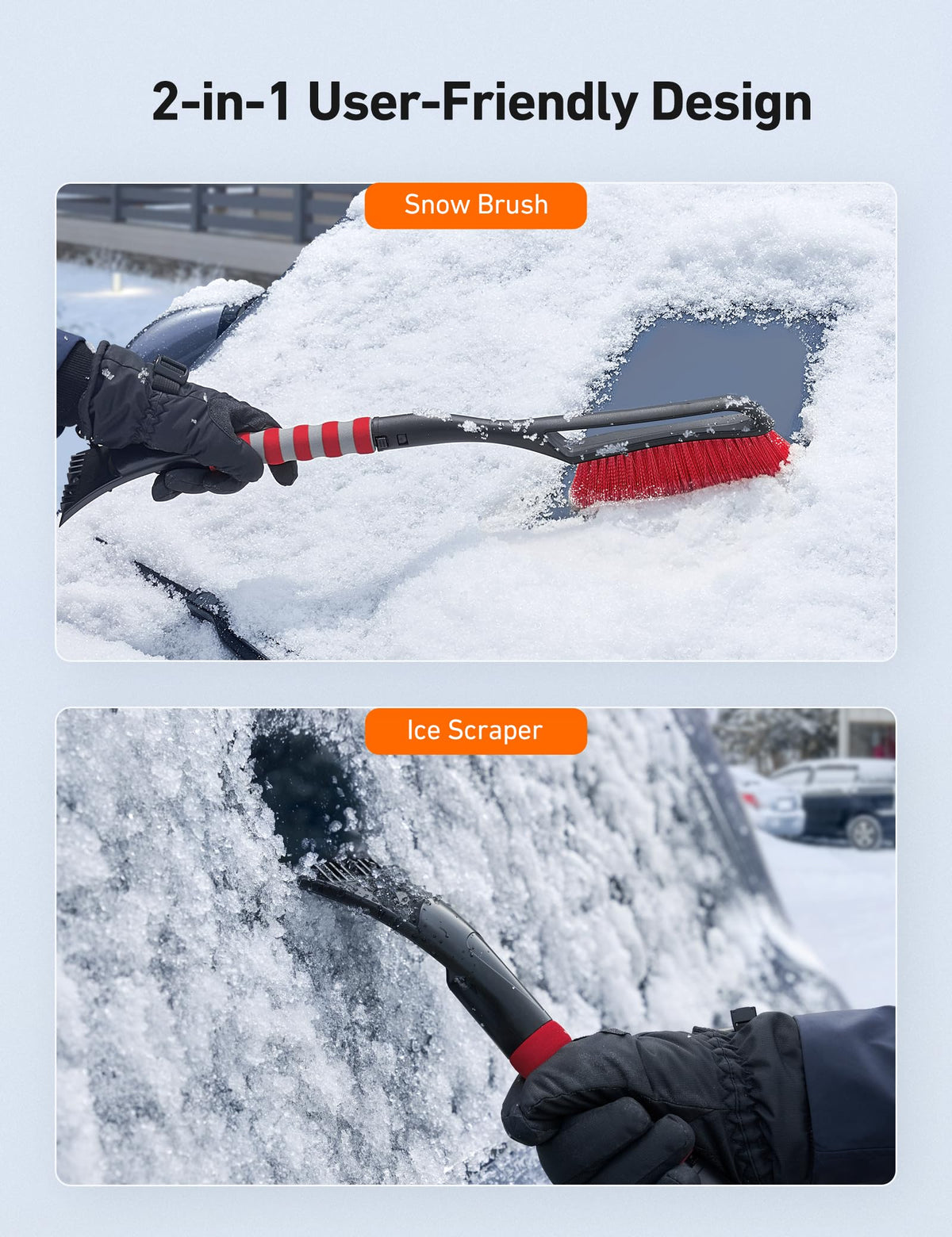 AstroAI close-up of soft bristles, gentle on paint and lifts snow effectively