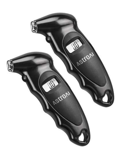 AstroAI digital tire gauge front view showing compact body and display benefit easy handling