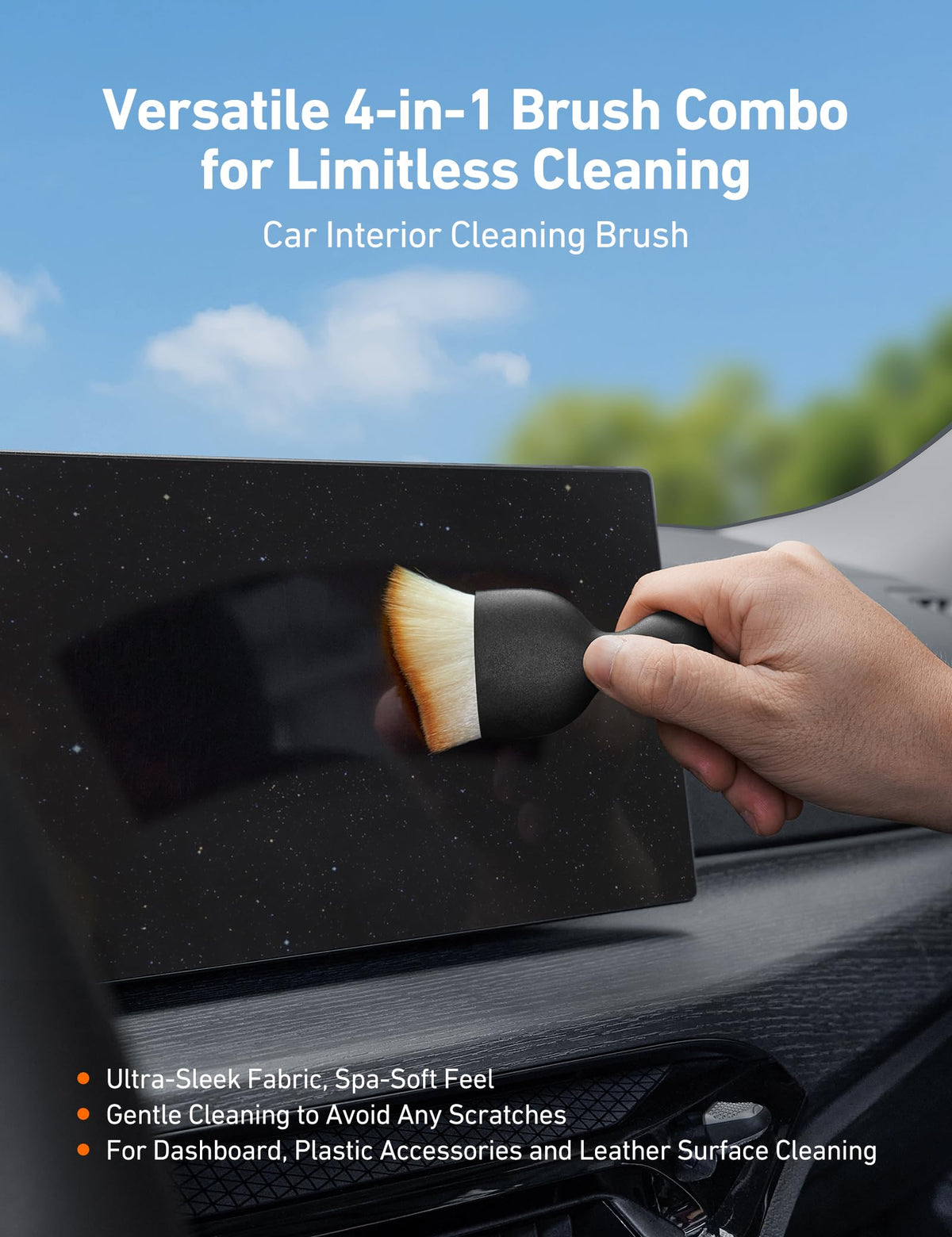 AstroAI extendable handle in car demonstrating ergonomic reach to reduce back strain