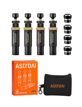 AstroAI four deflators on tires demonstrating simultaneous air-down to save time