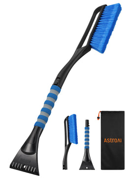 AstroAI front view showing full 27-inch snow brush and scraper for quick clearing