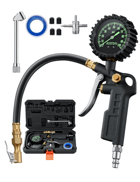 AstroAI front view of gauge inflator showing ergonomic handle and dial for quick accuracy
