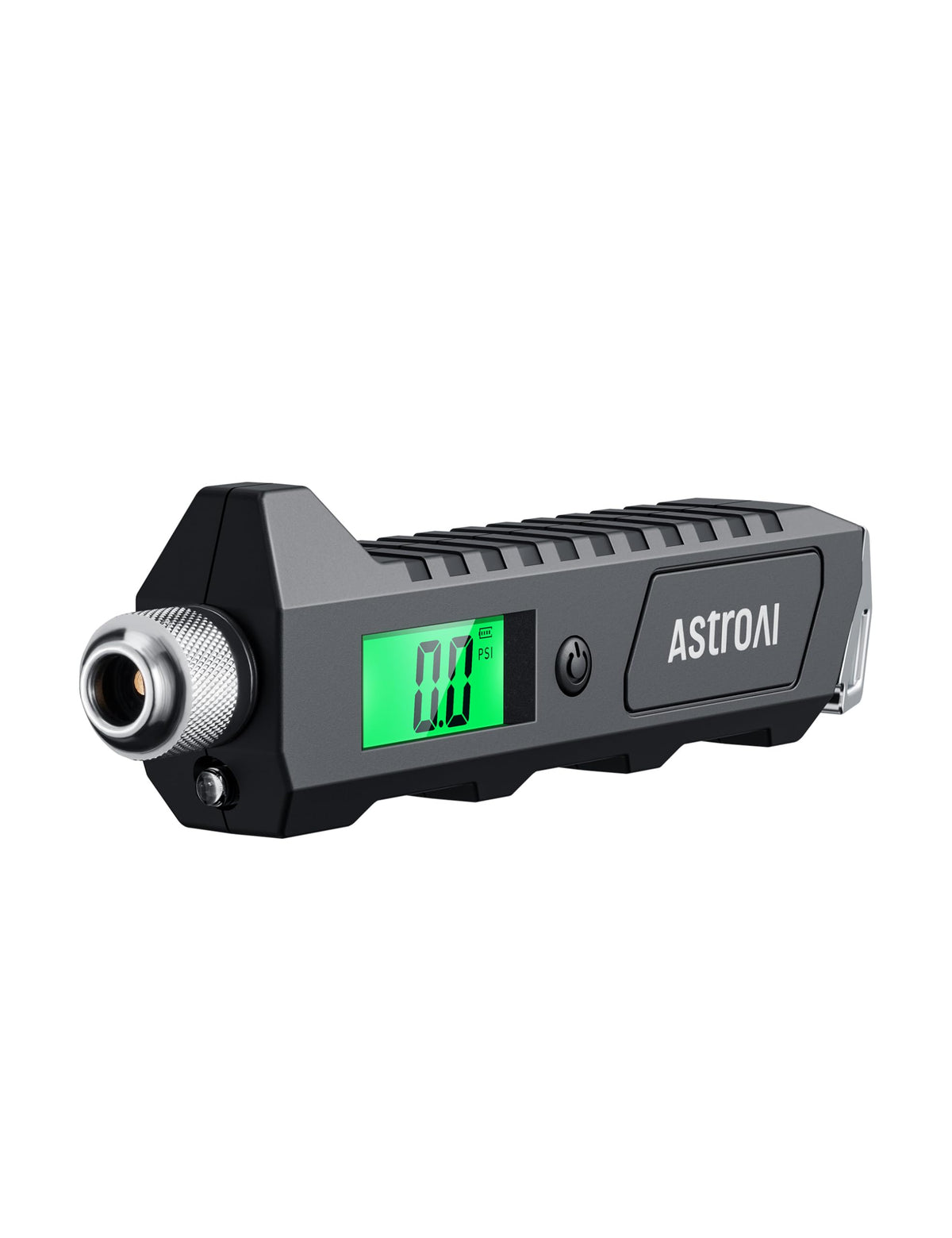 AstroAI front view of digital tire pressure gauge showing overall design and screen benefit
