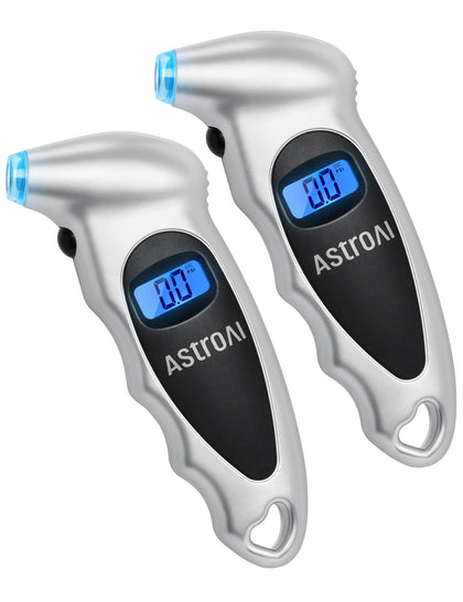 AstroAI two-pack front view showing silver gauges and readable display benefits accuracy