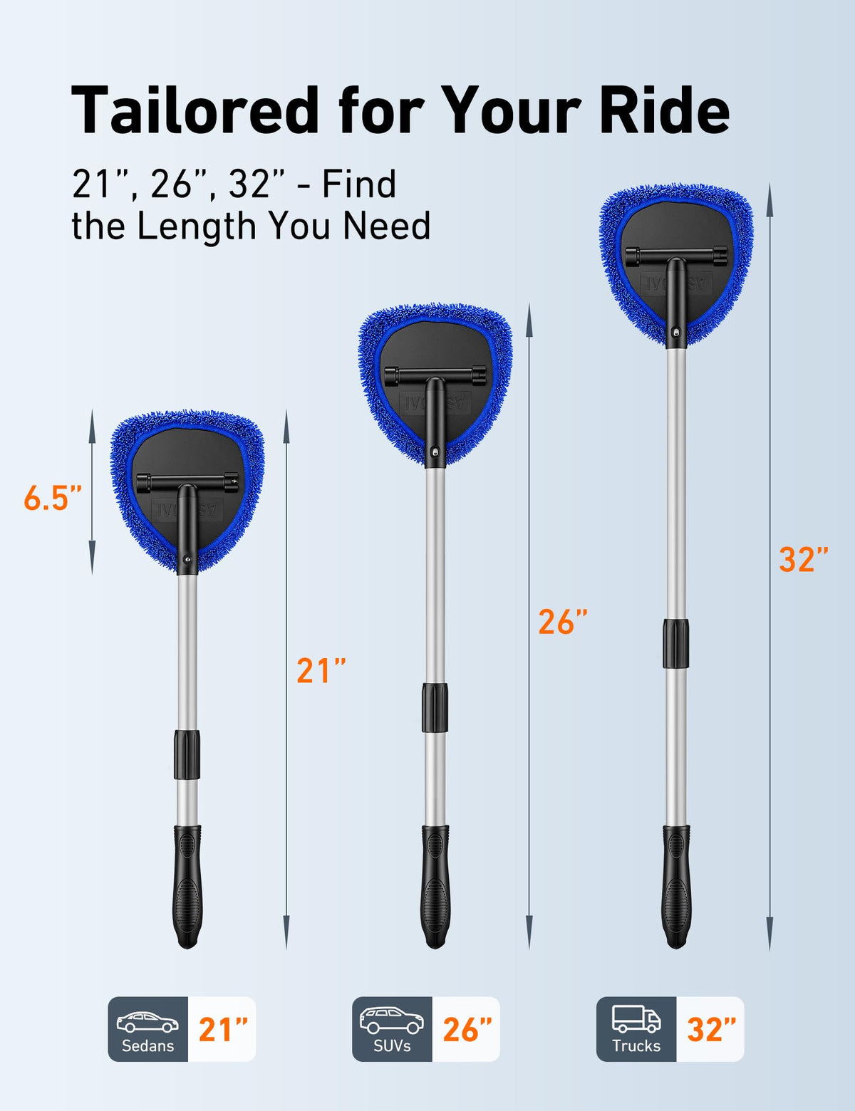 AstroAI extended 26-inch handle wiping a windshield for easier reach