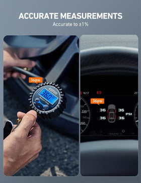 AstroAI gauge illuminated LED display showing pressure reading for easy nighttime use