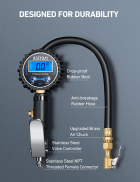 Close-up of AstroAI stainless steel and brass fittings demonstrating durable construction