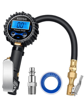 AstroAI digital gauge front view showing controls and compact design for quick checks