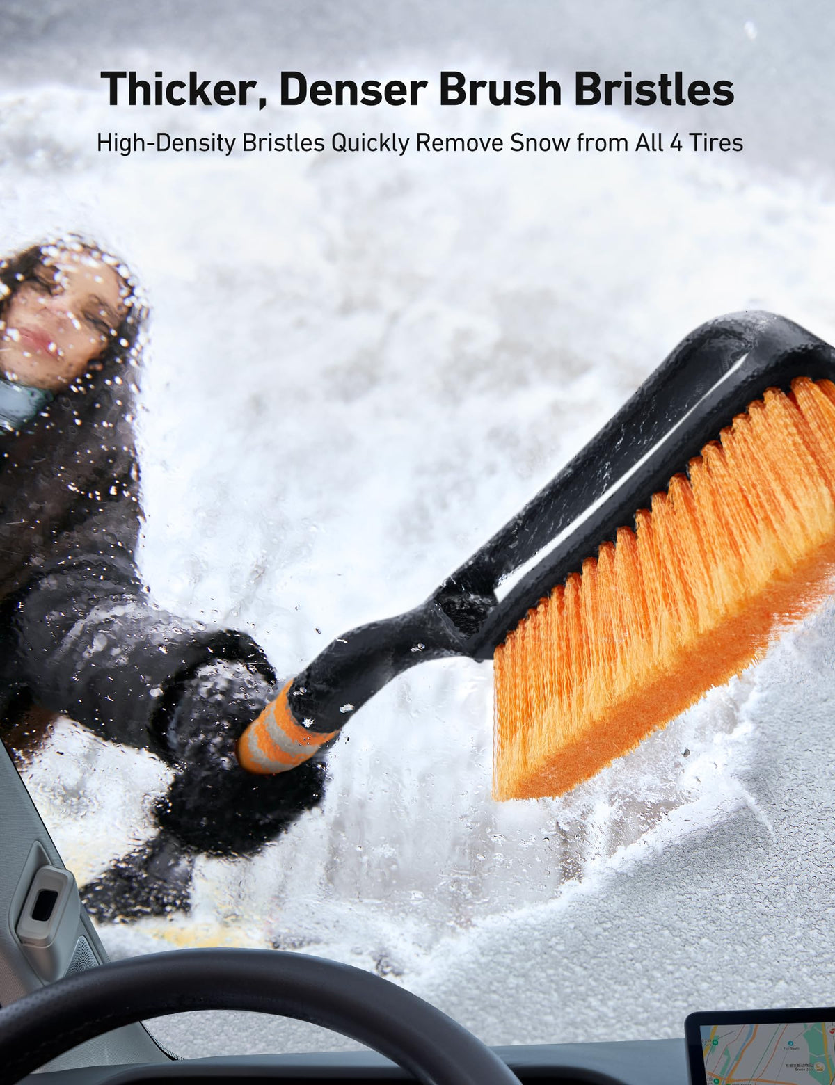 AstroAI ice scraper detail highlighting sturdy edge for breaking ice reliably