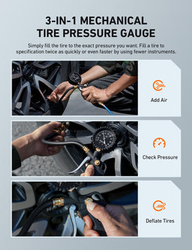 AstroAI in use on car tire demonstrating fast inflation and pressure check