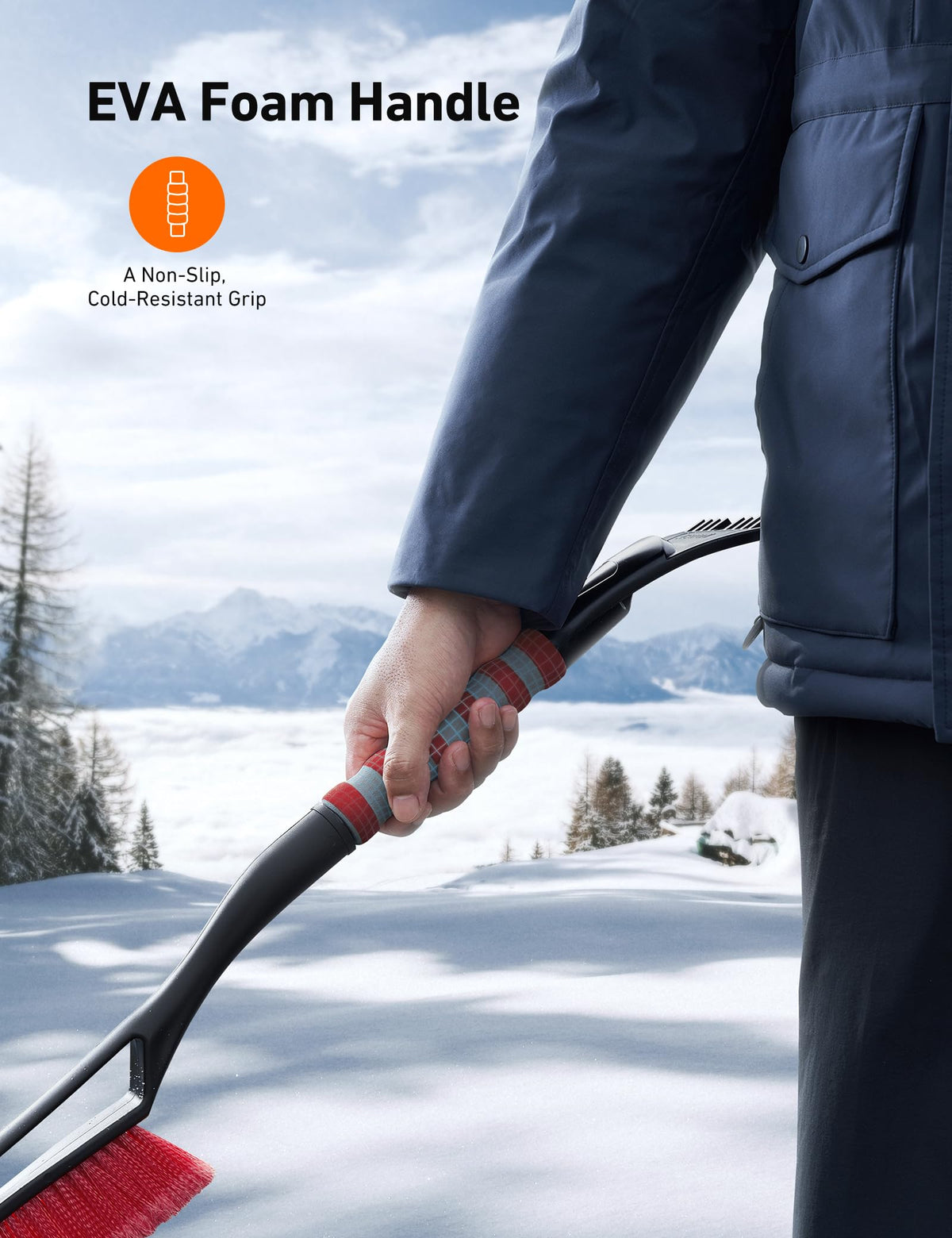 AstroAI clearing heavy snow from SUV windshield, fast removal benefit