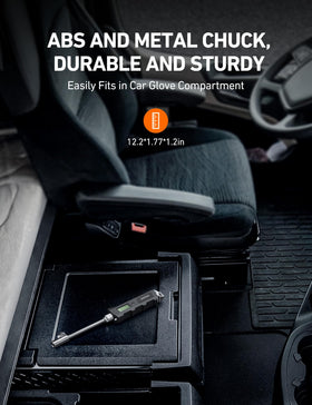 AstroAI gauge in use on a truck tire demonstrating heavy-duty application