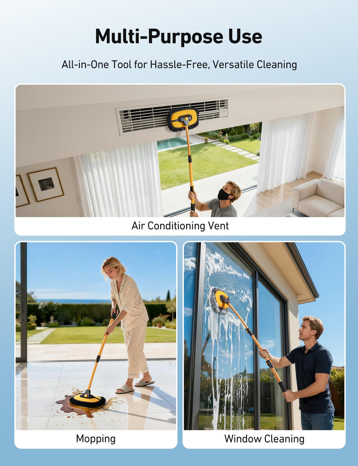 AstroAI in use cleaning an SUV roof illustrating safe high-surface access