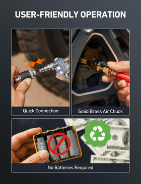 AstroAI on truck tire in use showing reliable roadside pressure adjustment