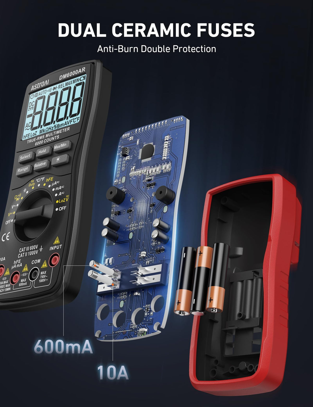 AstroAI ceramic fuse compartment open highlighting overcurrent protection