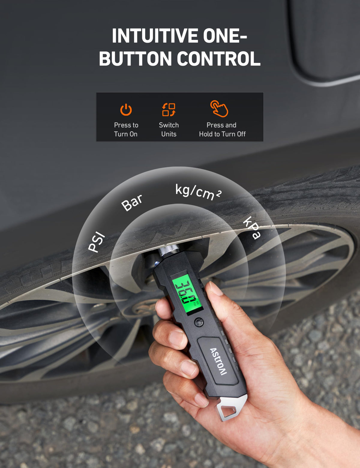 AstroAI nozzle sealing to a Schrader valve giving fast accurate pressure readings benefit