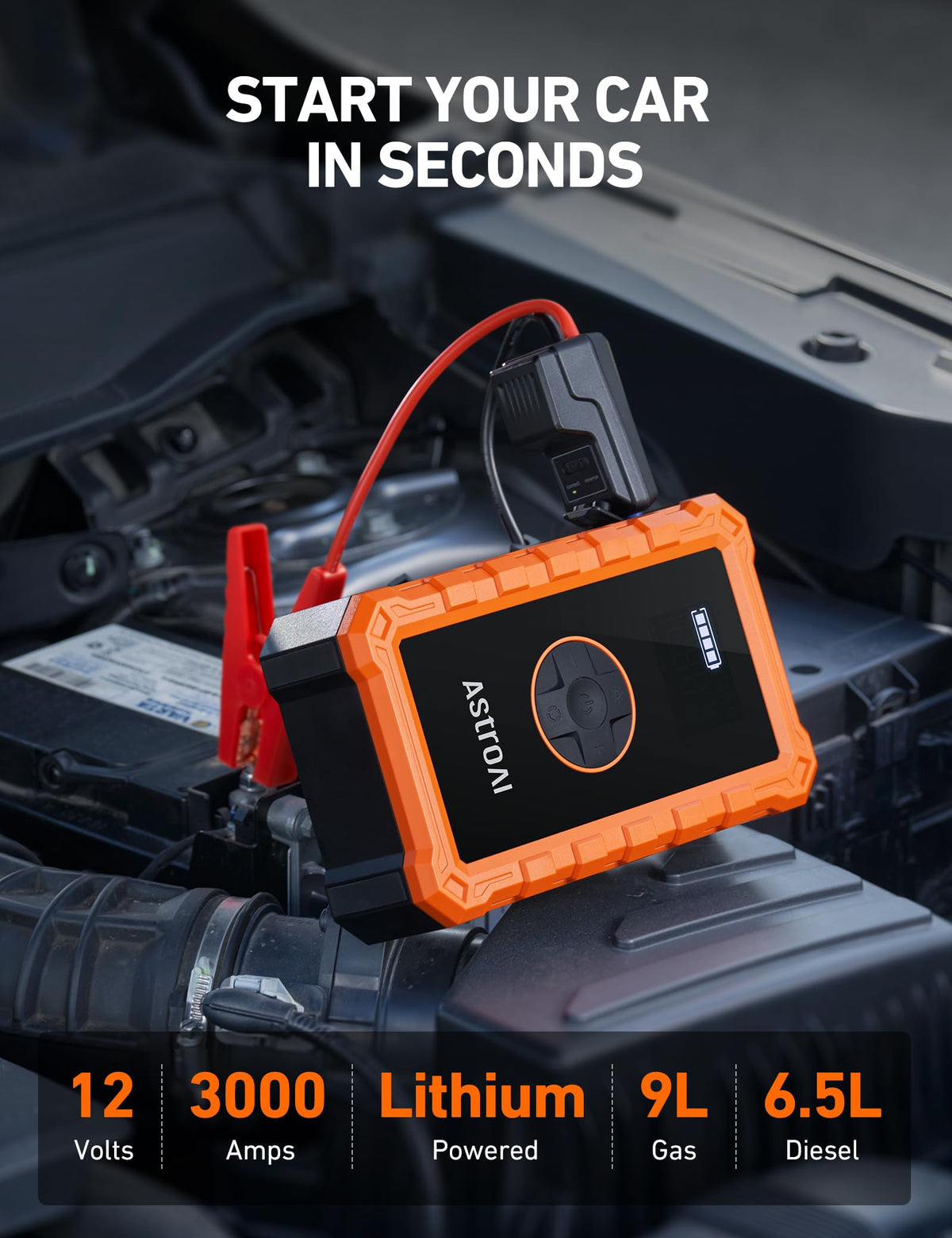 AstroAI S8 Air 2.4-inch screen close-up displaying pressure and battery