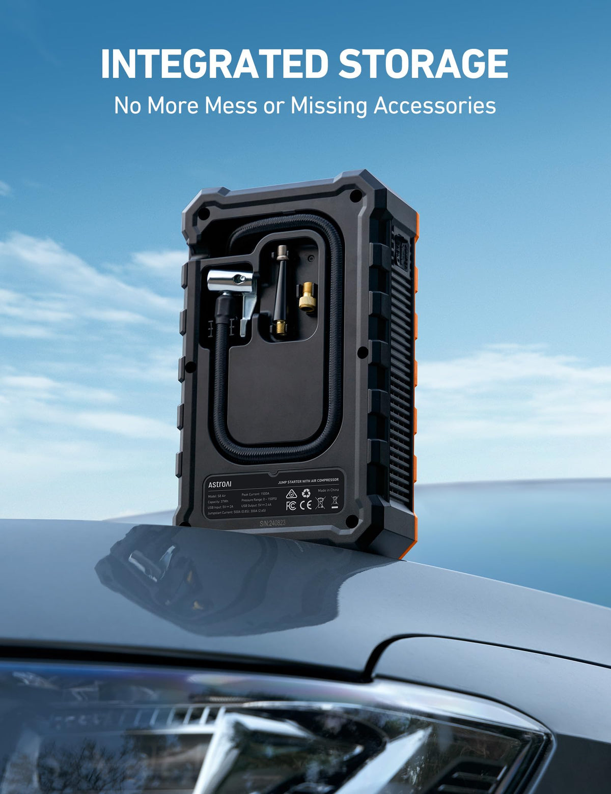 AstroAI S8 Air powering a phone via USB for mobile charging on the go