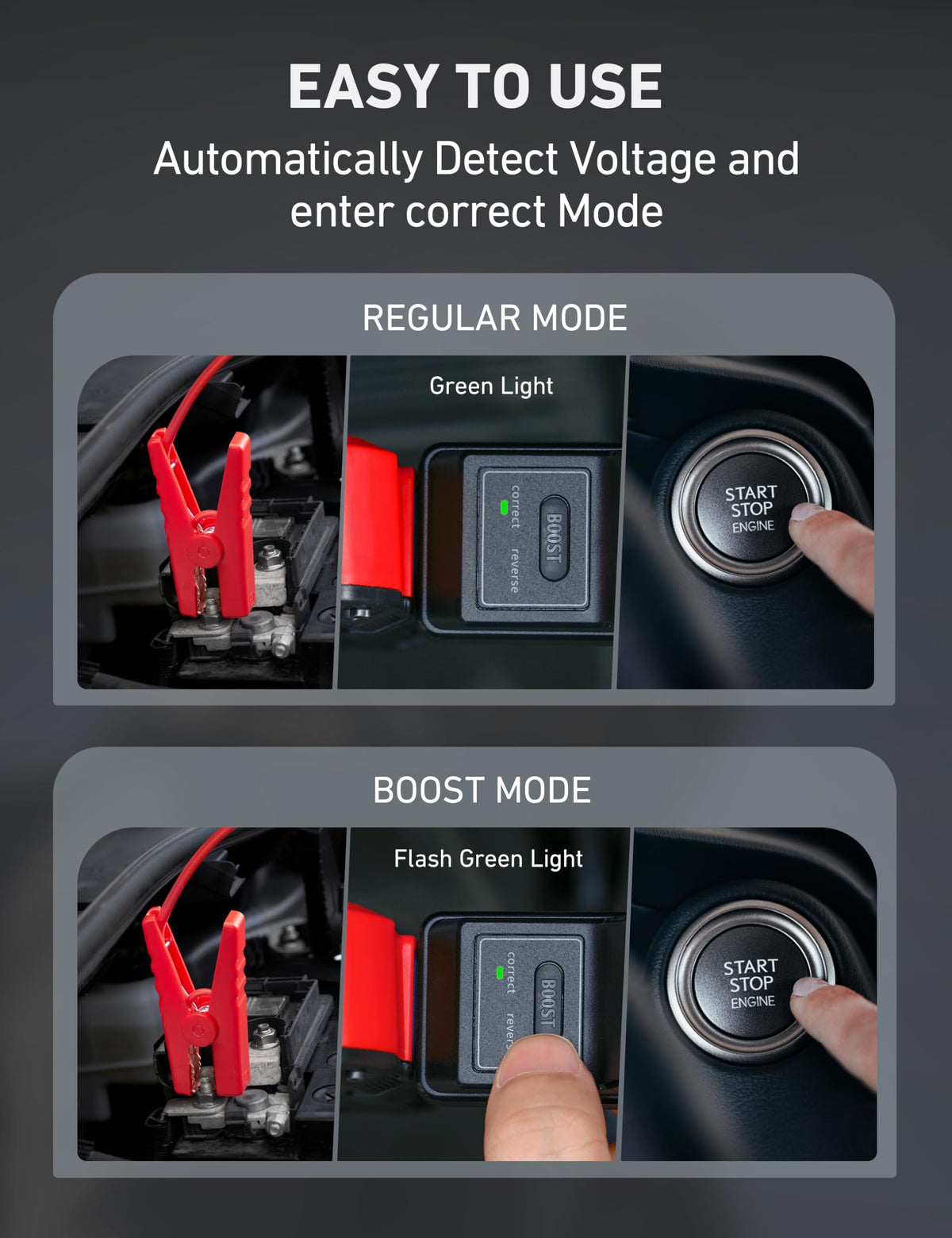 AstroAI S8 attached to car battery showing quick engine starting capability